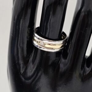 Heavy 14K Gold And White Gold Three Diamond Ring